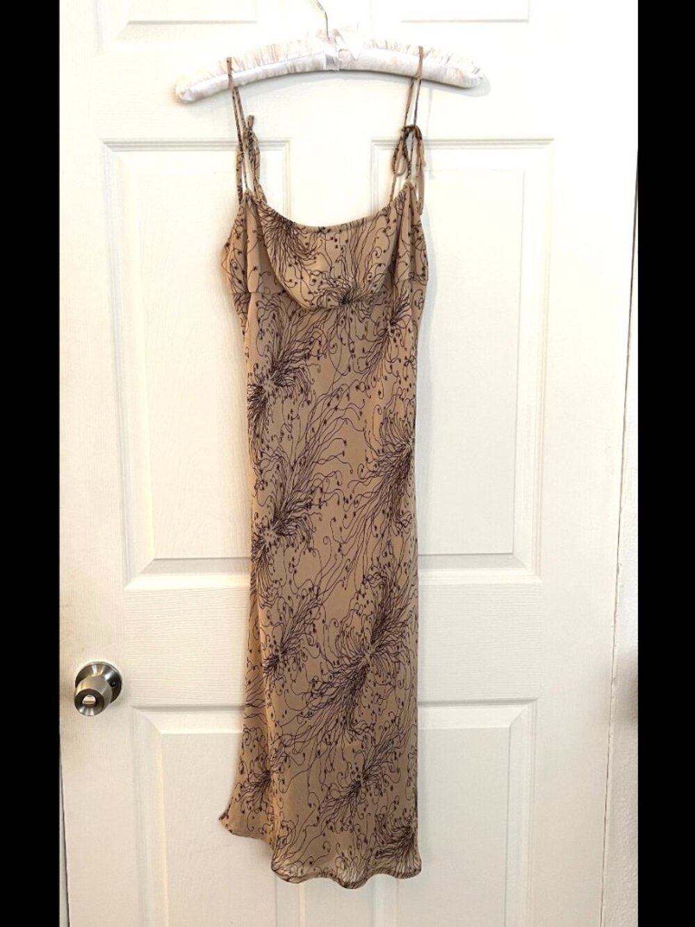 y2k Tan and Brown Abstract Slip Midi Dress